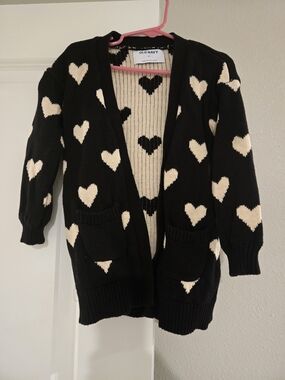 Old Navy 4T Black Cardigan with Cream Heart Motif